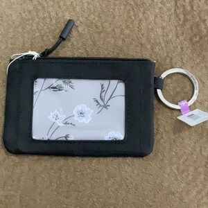 Vera Bradley Lighten Up Zip ID Black Card Holder with Floral Insert